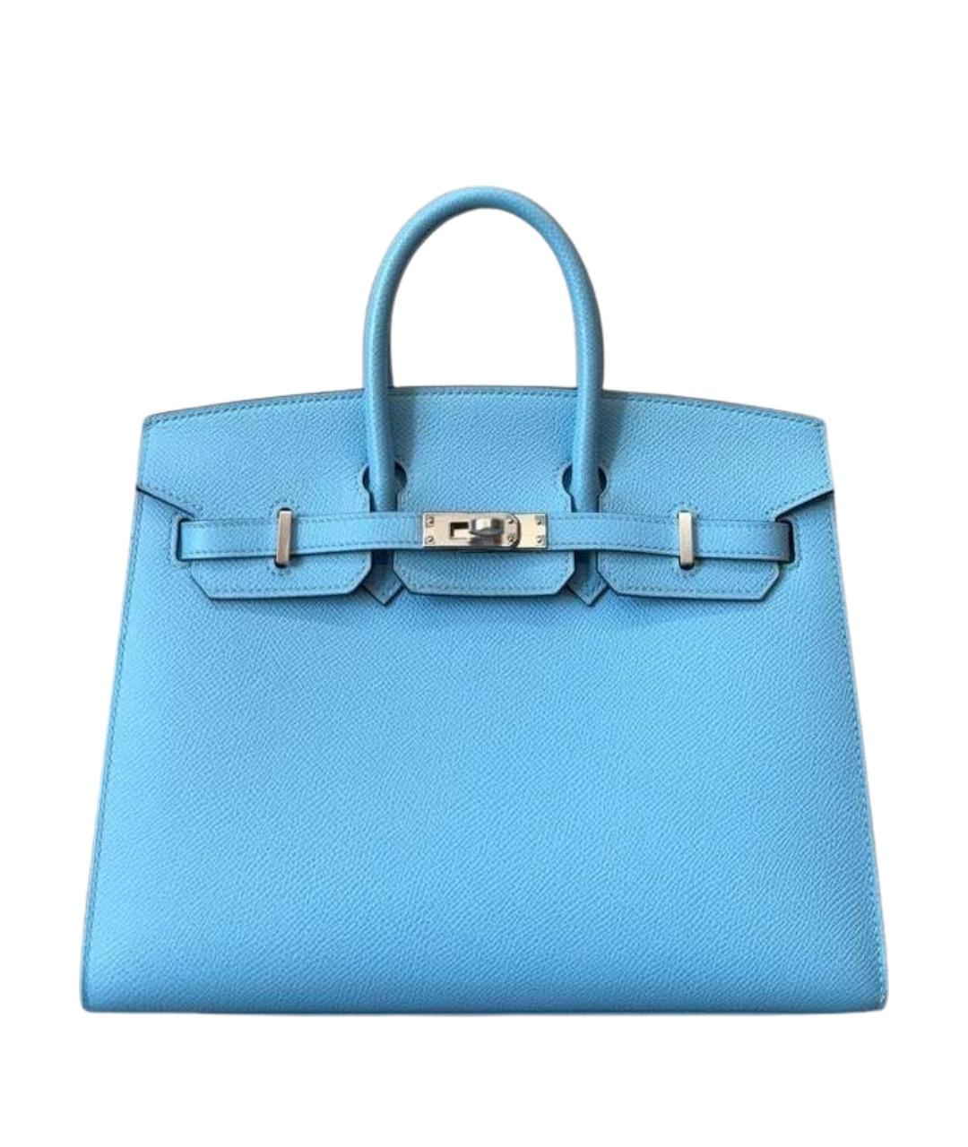 HERMES Голубая кожаная сумка с короткими ручками, фото 1