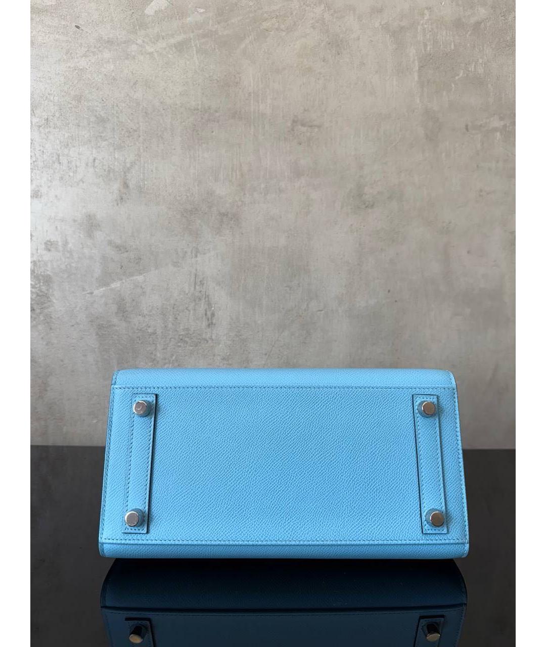 HERMES Голубая кожаная сумка с короткими ручками, фото 4
