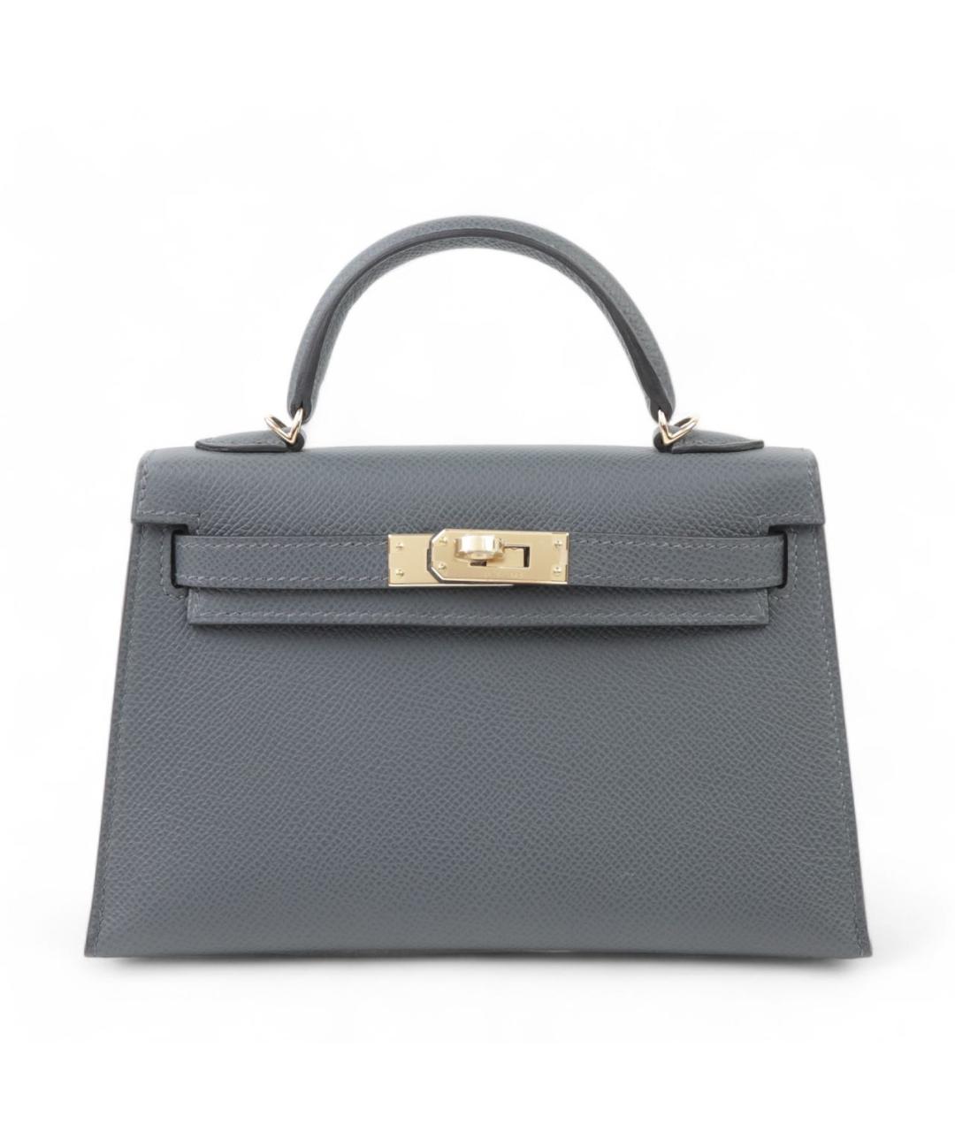 HERMES Антрацитовая кожаная сумка с короткими ручками, фото 1