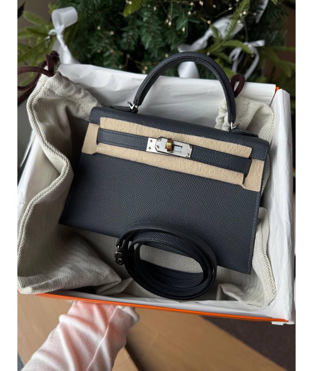 HERMES Антрацитовая кожаная сумка с короткими ручками, фото 2