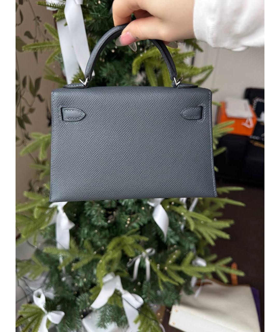 HERMES Антрацитовая кожаная сумка с короткими ручками, фото 5