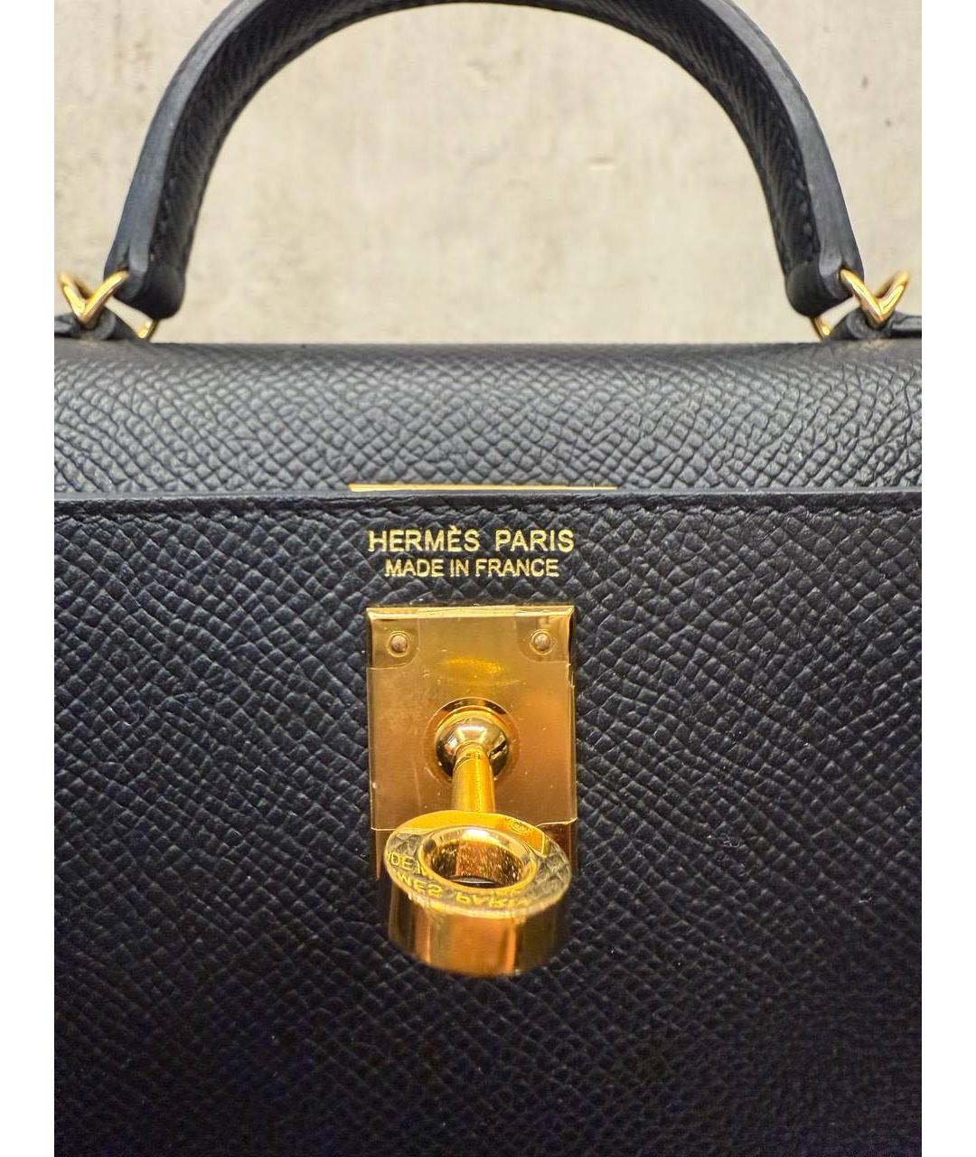 HERMES Черная кожаная сумка с короткими ручками, фото 5