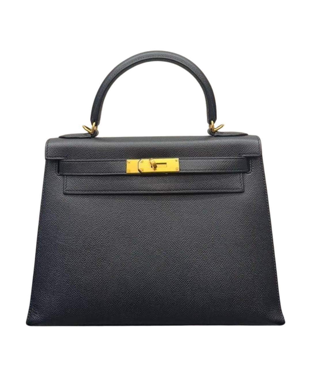 HERMES Черная кожаная сумка с короткими ручками, фото 1