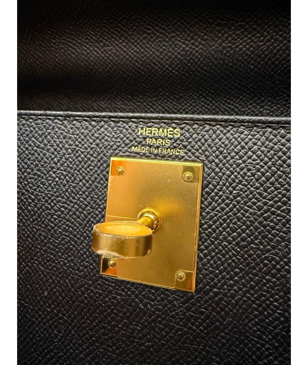 HERMES Черная кожаная сумка с короткими ручками, фото 5