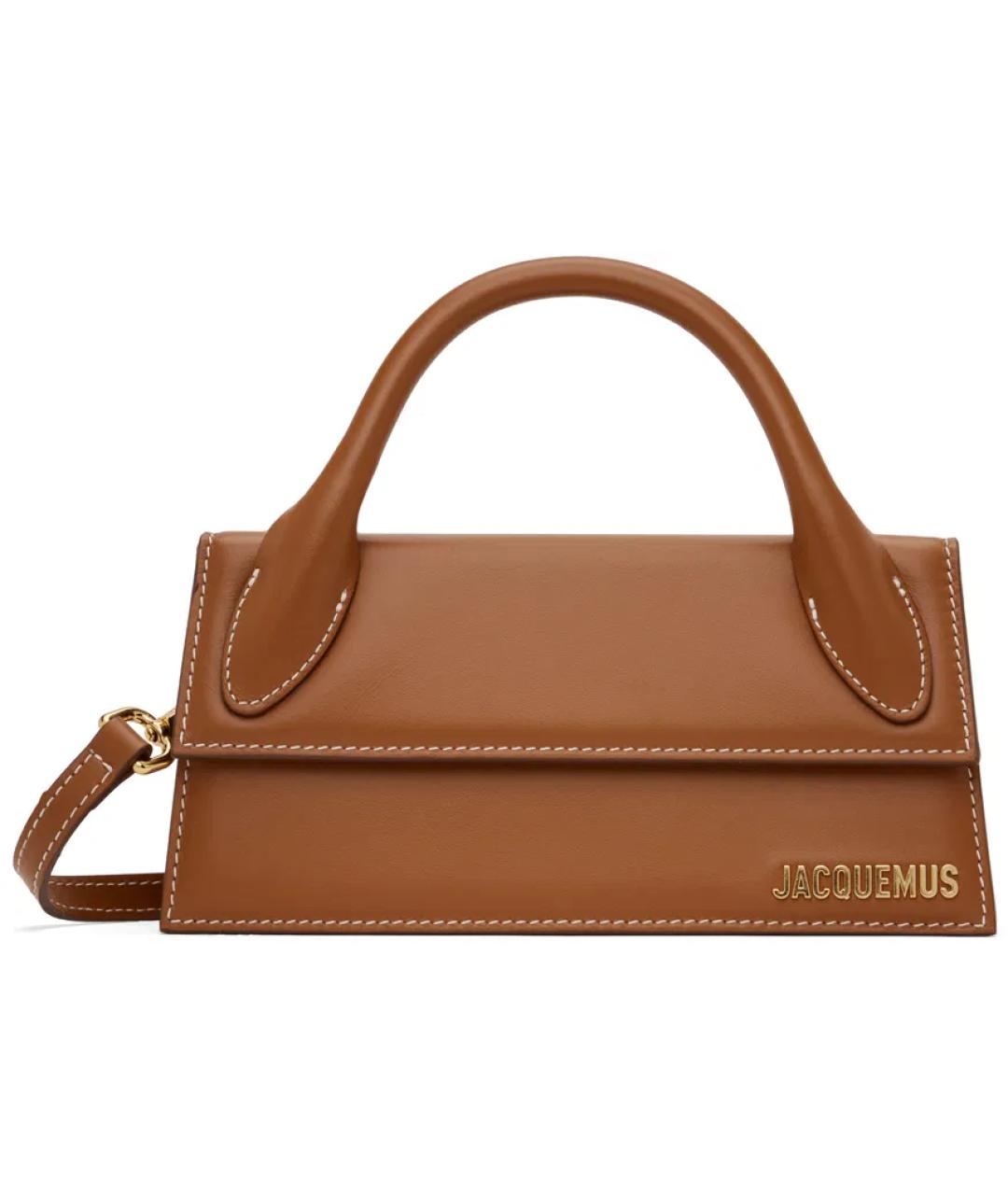 JACQUEMUS Коричневая кожаная сумка с короткими ручками, фото 1