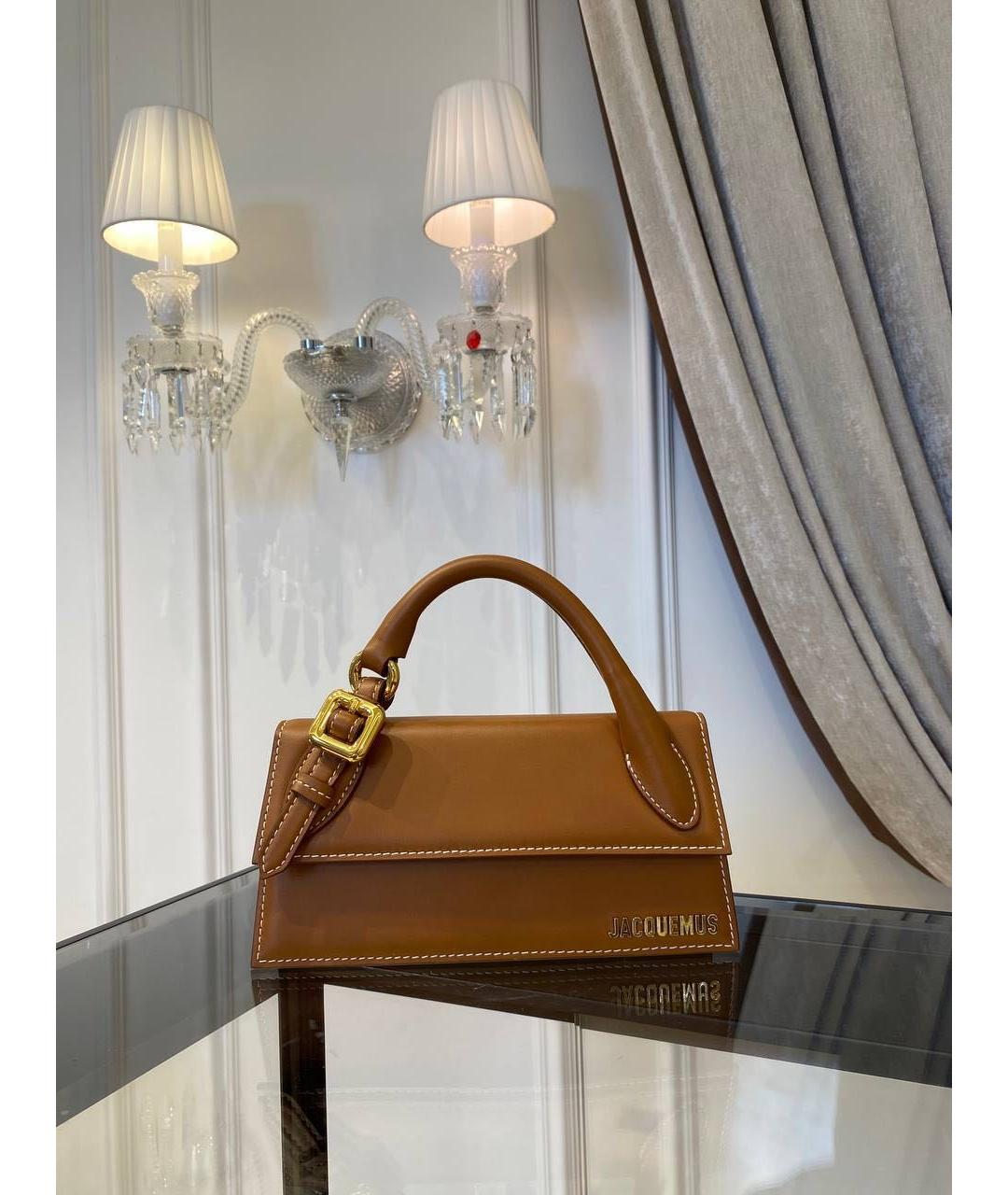 JACQUEMUS Коричневая кожаная сумка с короткими ручками, фото 2