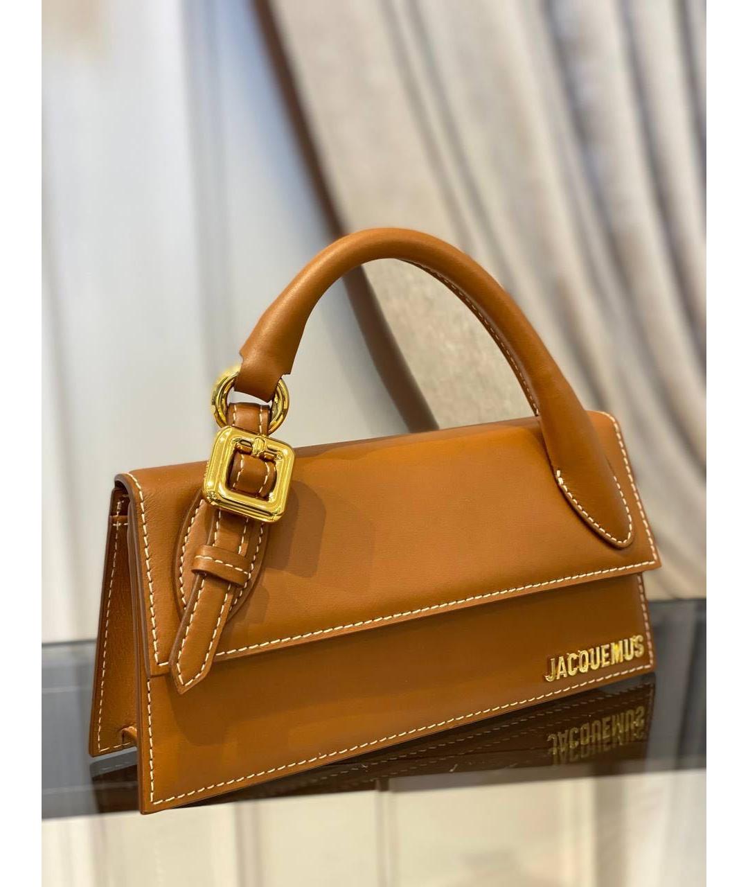 JACQUEMUS Коричневая кожаная сумка с короткими ручками, фото 3