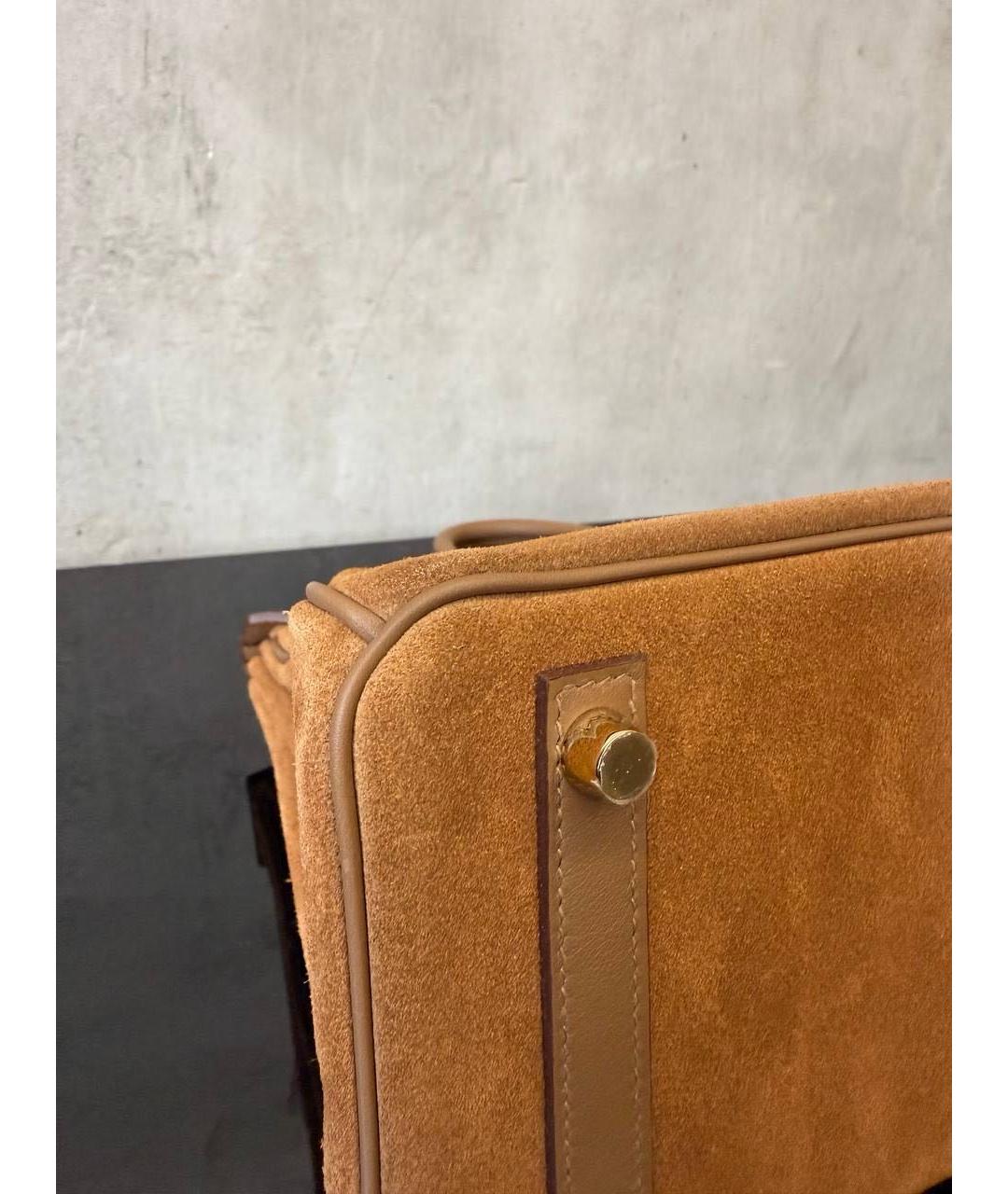 HERMES Коричневая замшевая сумка с короткими ручками, фото 6