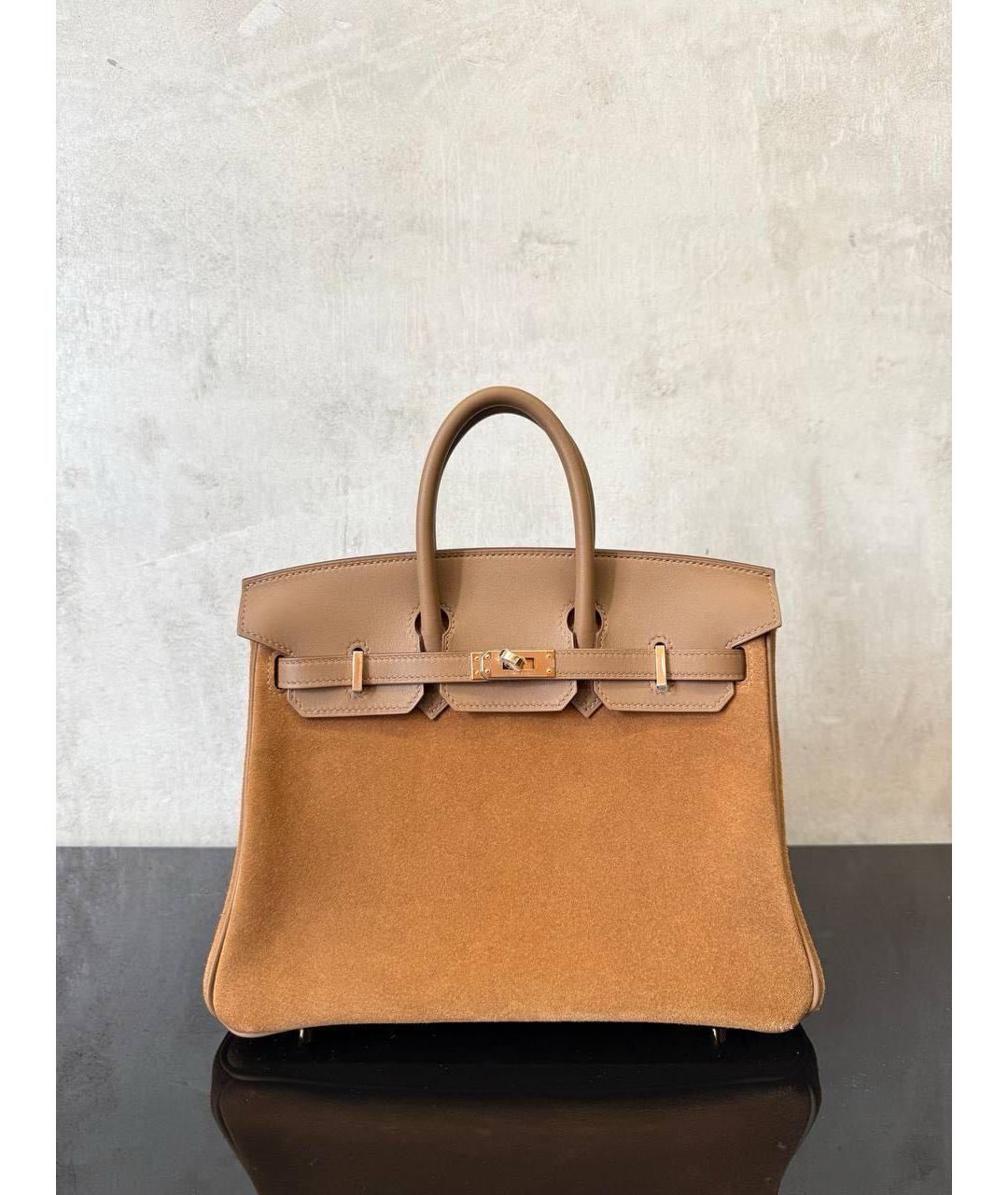 HERMES Коричневая замшевая сумка с короткими ручками, фото 7