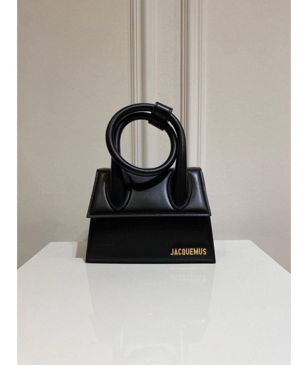 JACQUEMUS Черная кожаная сумка с короткими ручками, фото 2