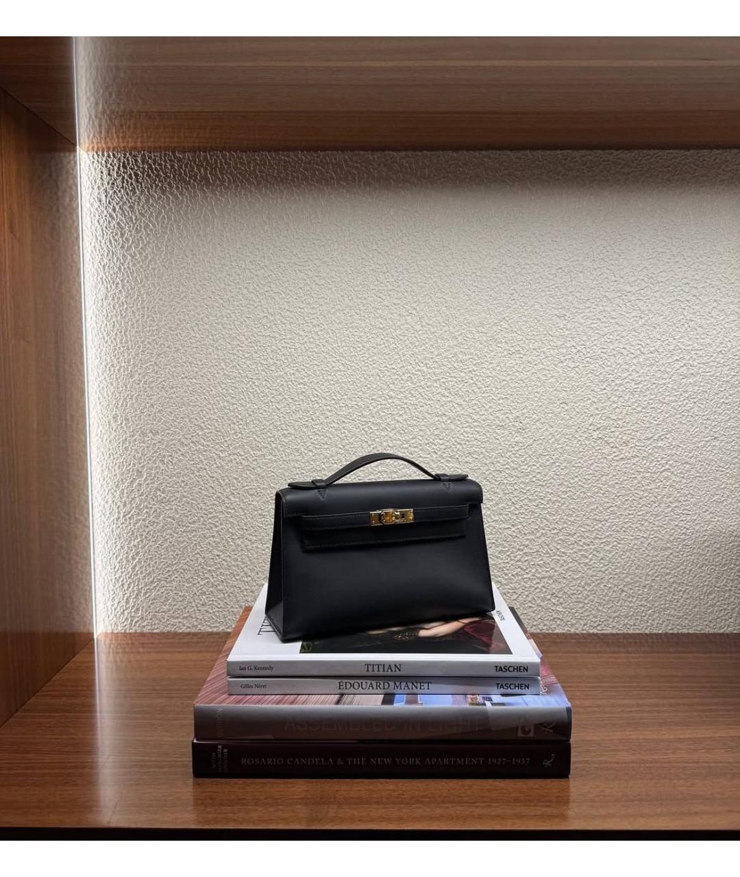 HERMES Черная кожаная сумка с короткими ручками, фото 5