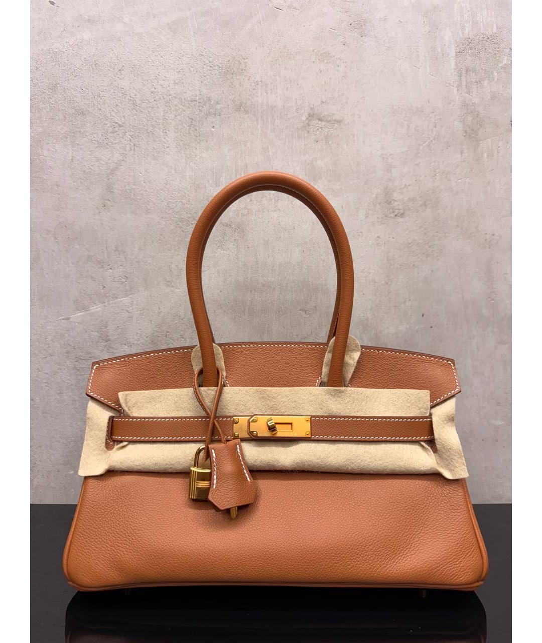 HERMES Коричневая кожаная сумка с короткими ручками, фото 4