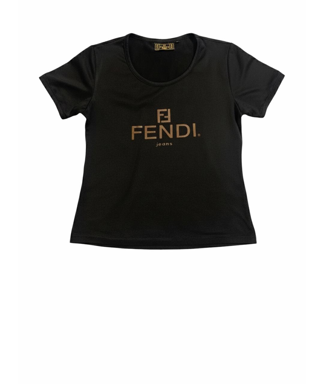 FENDI Черная полиэстеровая футболка, фото 1