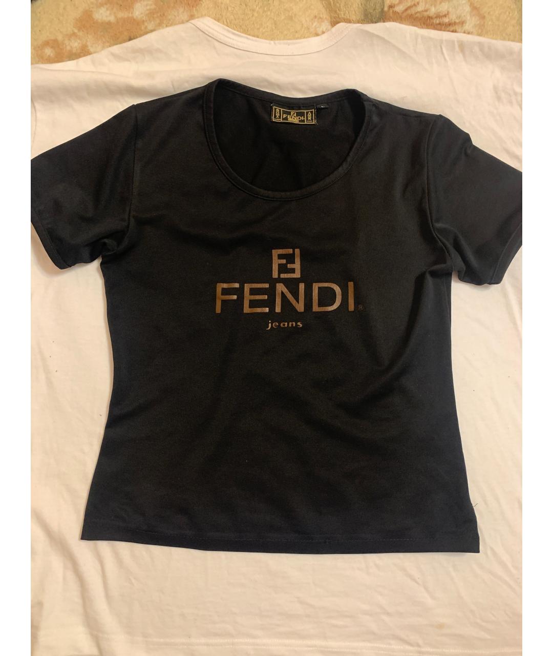 FENDI Черная полиэстеровая футболка, фото 5