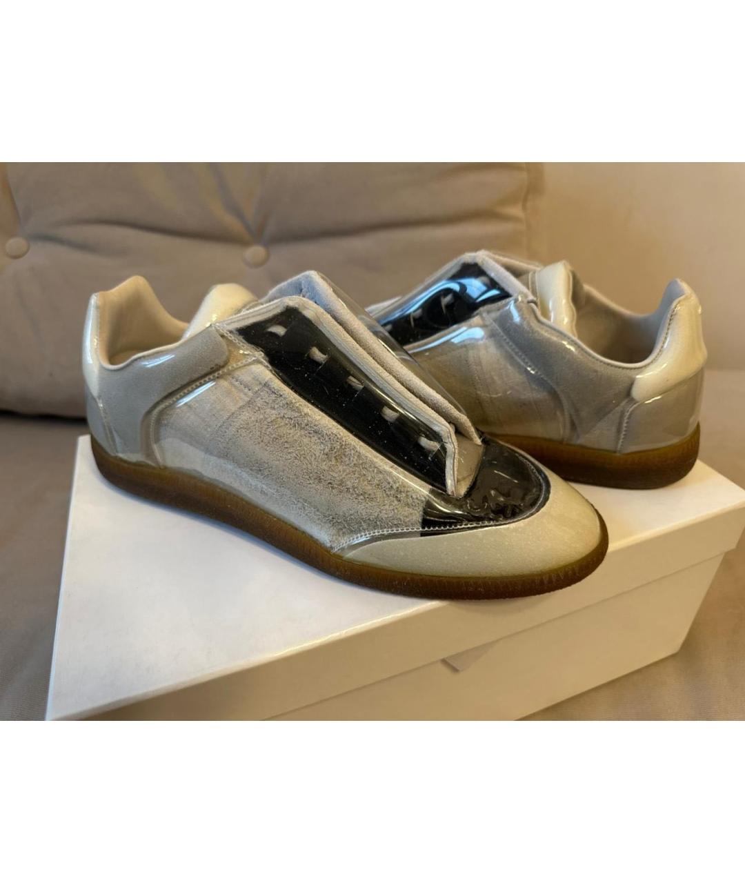 MAISON MARGIELA Серые кожаные низкие кроссовки / кеды, фото 7