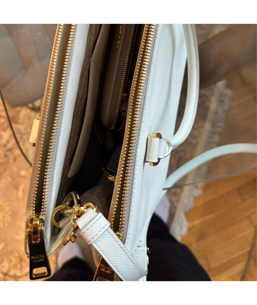 PRADA Белая кожаная сумка тоут, фото 3