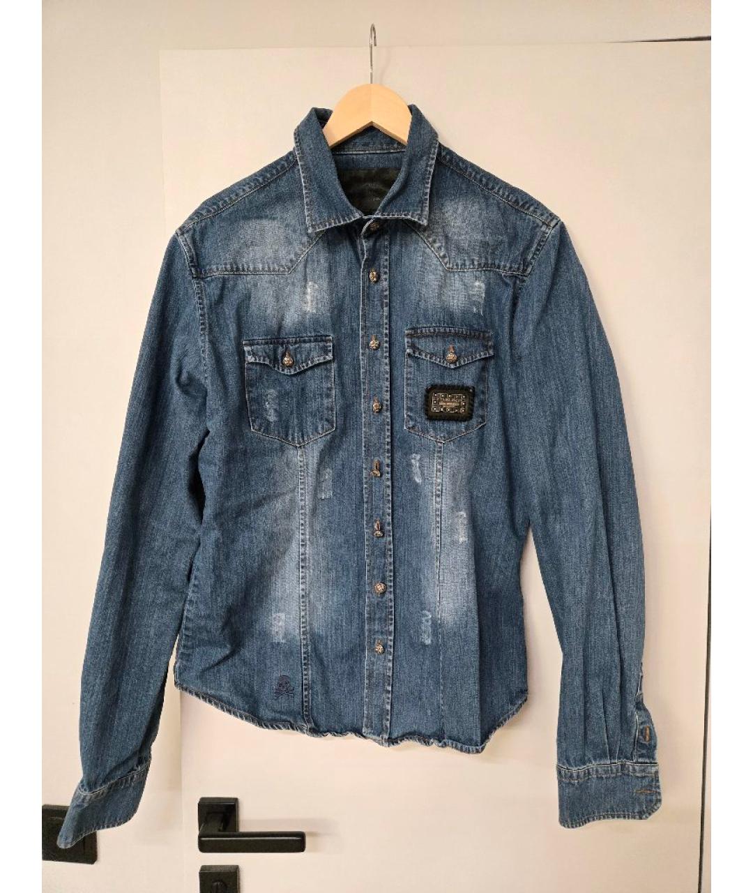 PHILIPP PLEIN Темно-синяя хлопковая кэжуал рубашка, фото 7