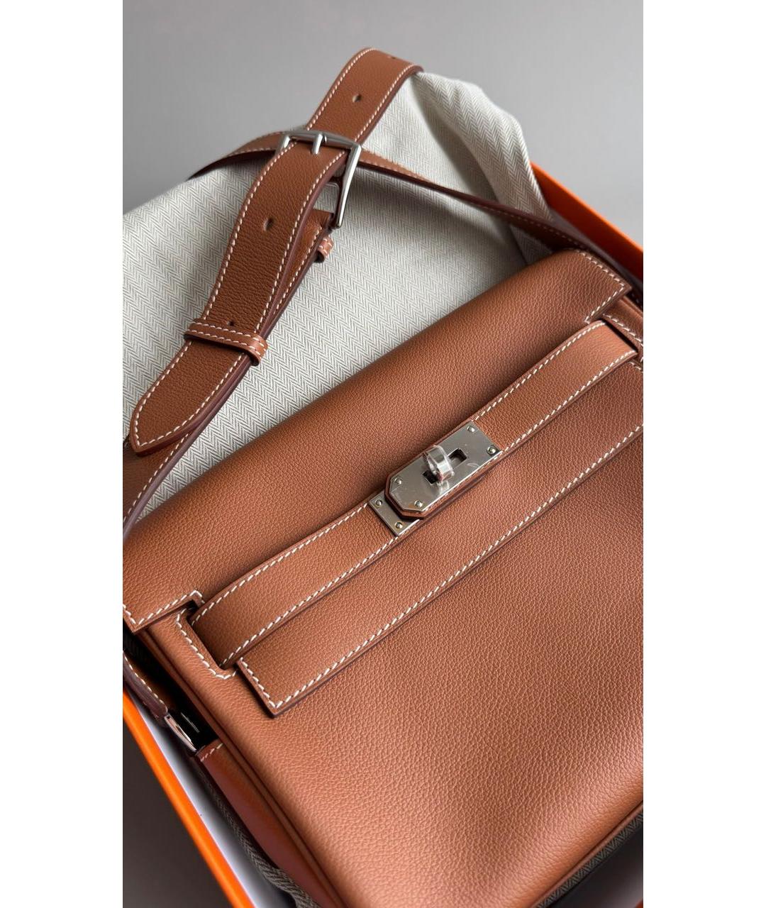 HERMES Коричневая кожаная сумка на плечо, фото 6