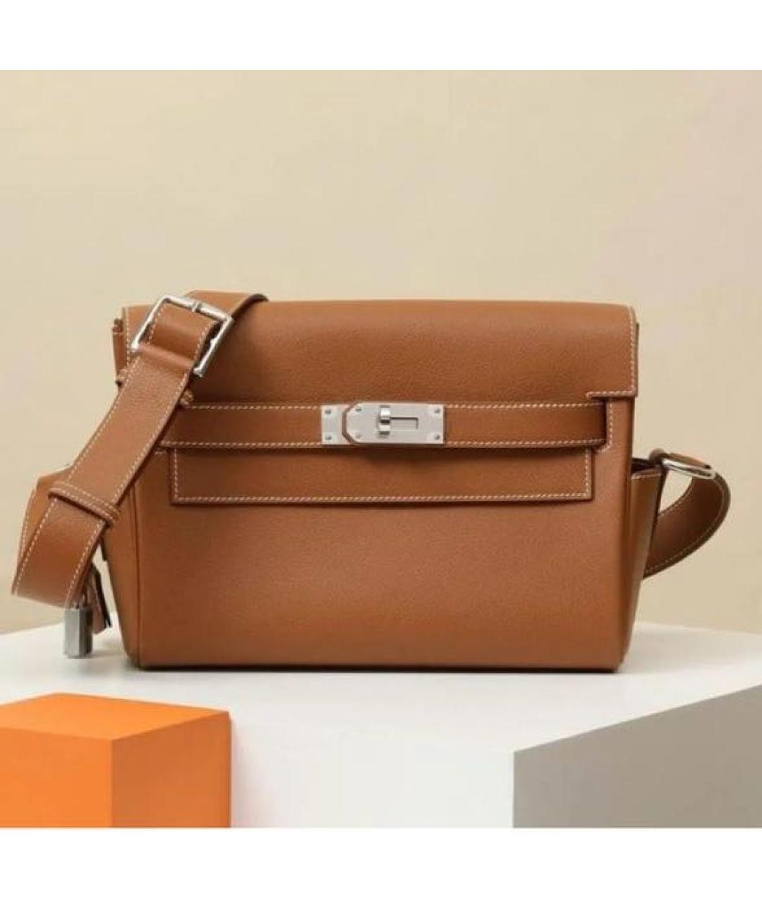 HERMES Коричневая кожаная сумка на плечо, фото 4