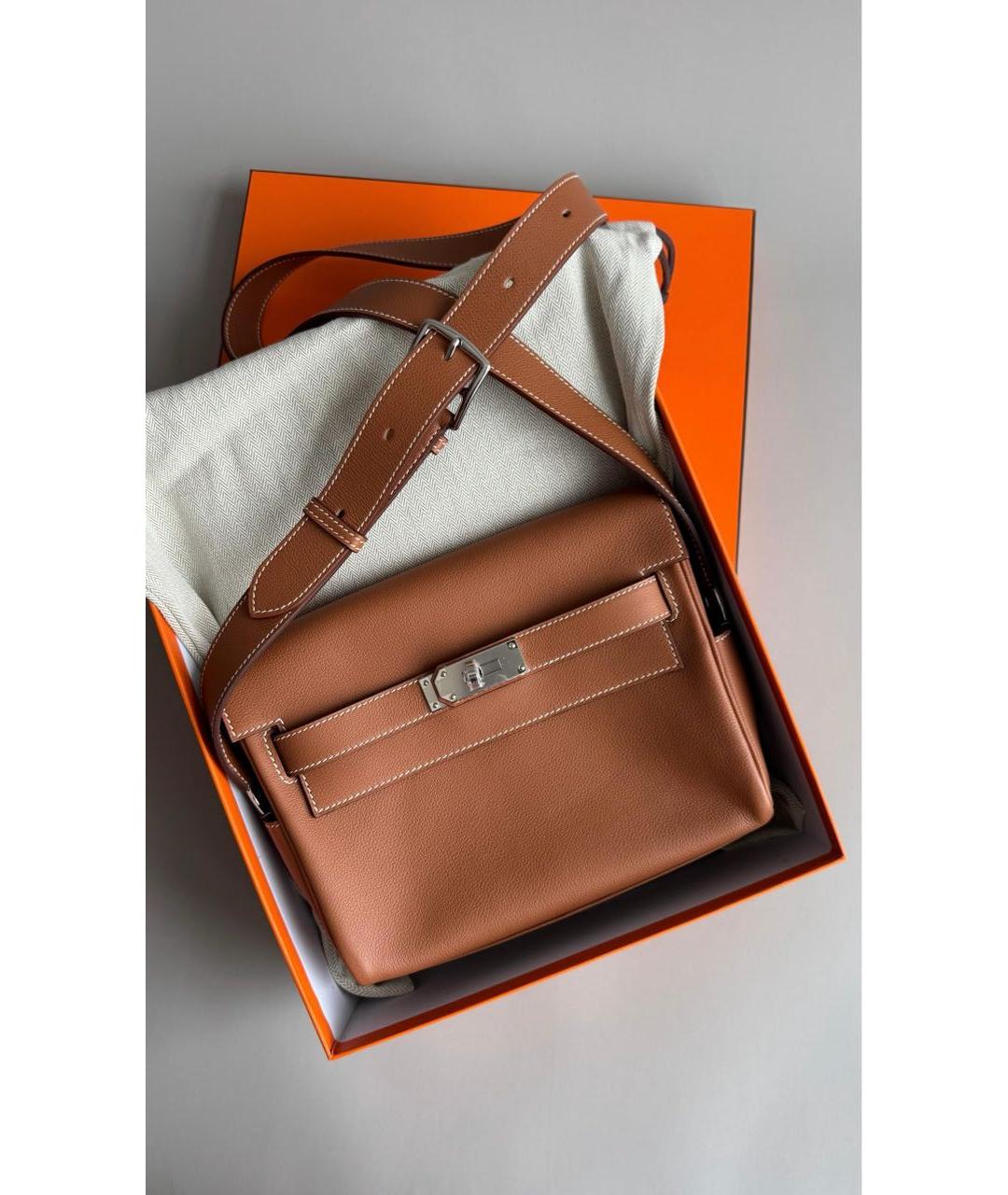 HERMES Коричневая кожаная сумка на плечо, фото 5