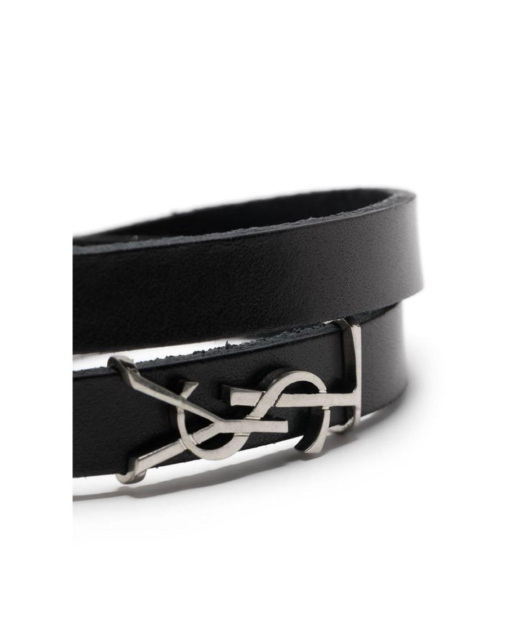 SAINT LAURENT Черный кожаный браслет, фото 3