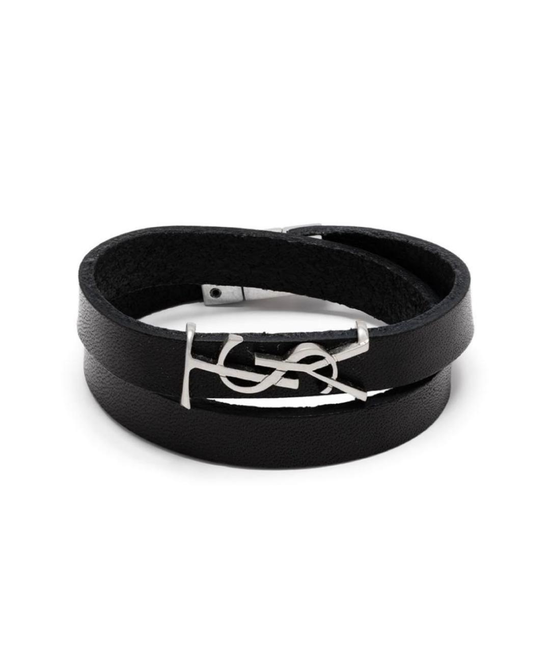 SAINT LAURENT Черный кожаный браслет, фото 2