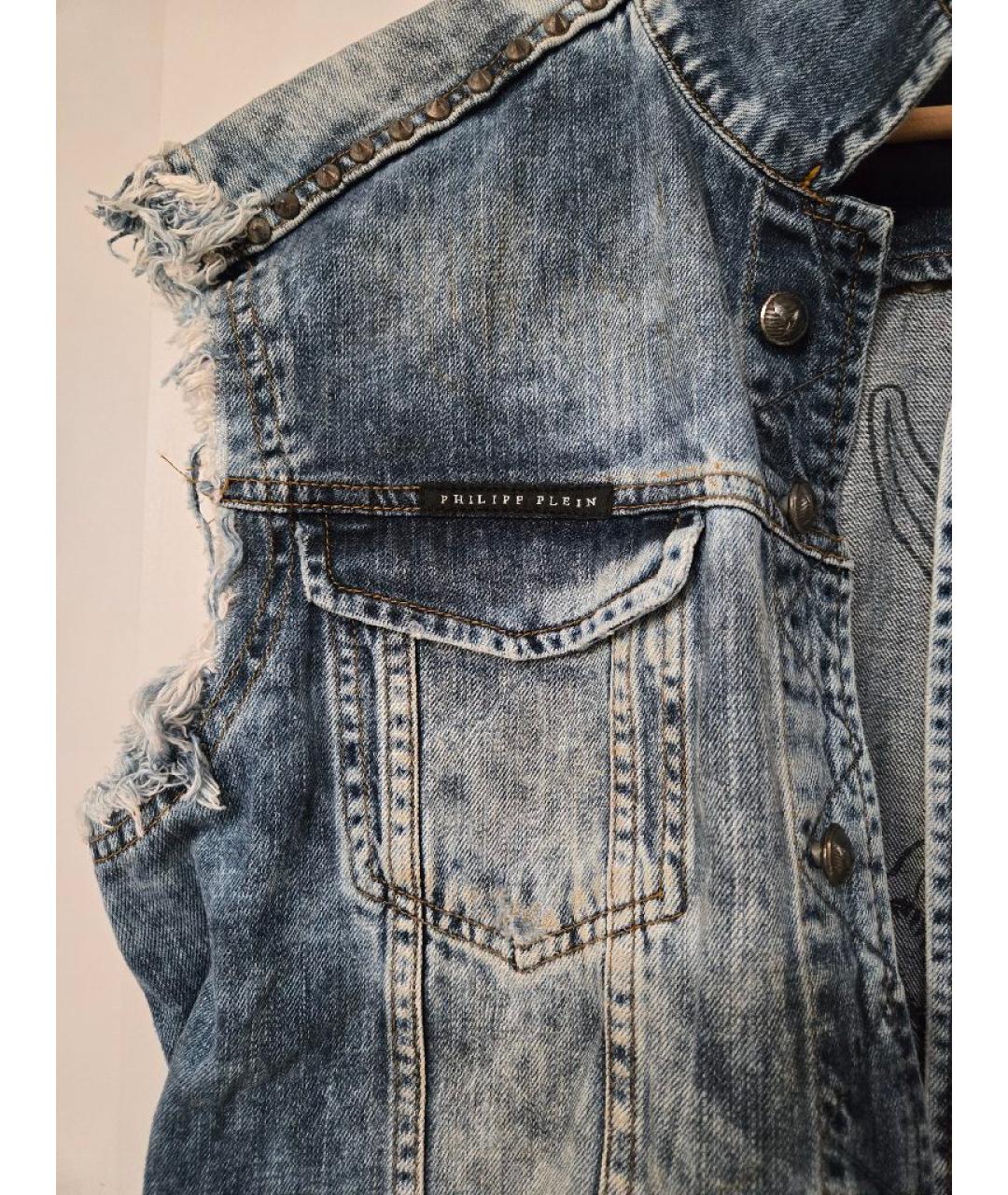 PHILIPP PLEIN Голубой деним жилет, фото 5