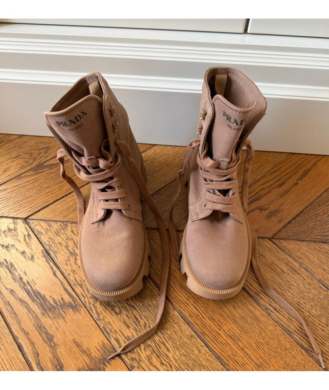 PRADA Бежевые текстильные ботинки, фото 2