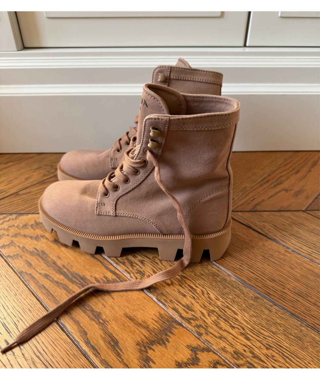 PRADA Бежевые текстильные ботинки, фото 6