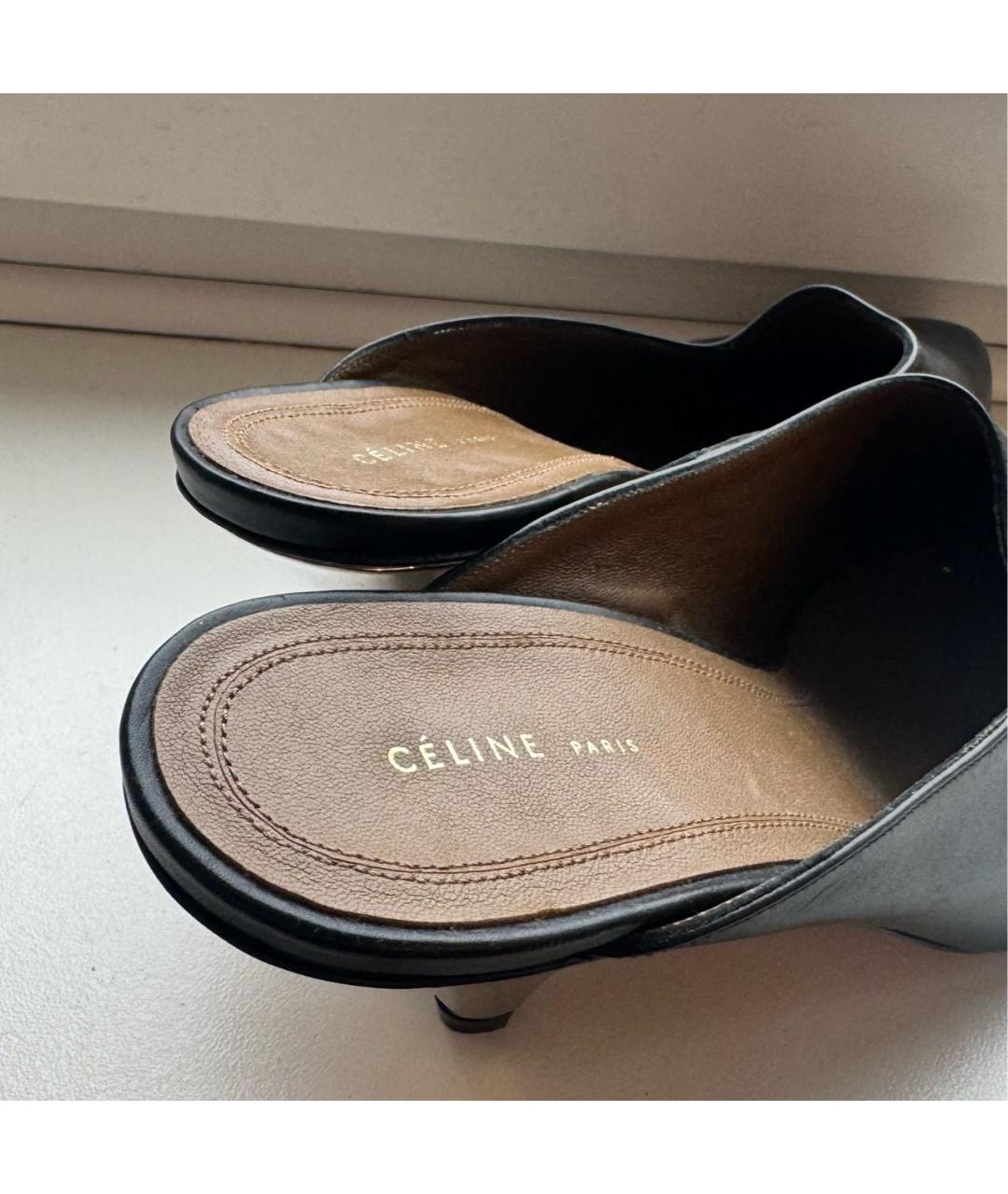 CELINE Черные кожаные мюли, фото 2