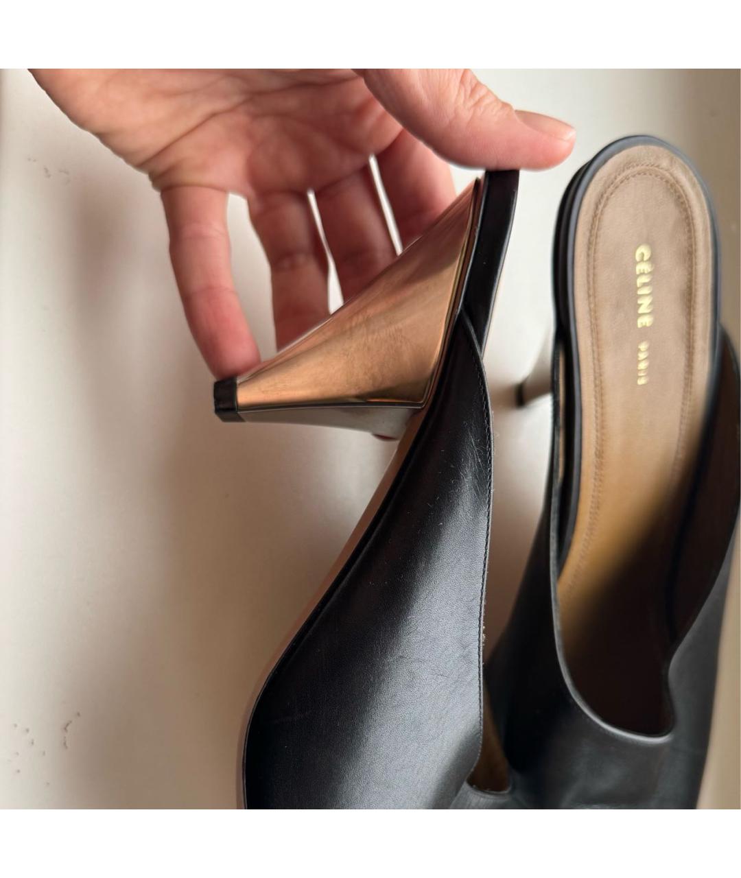 CELINE Черные кожаные мюли, фото 4
