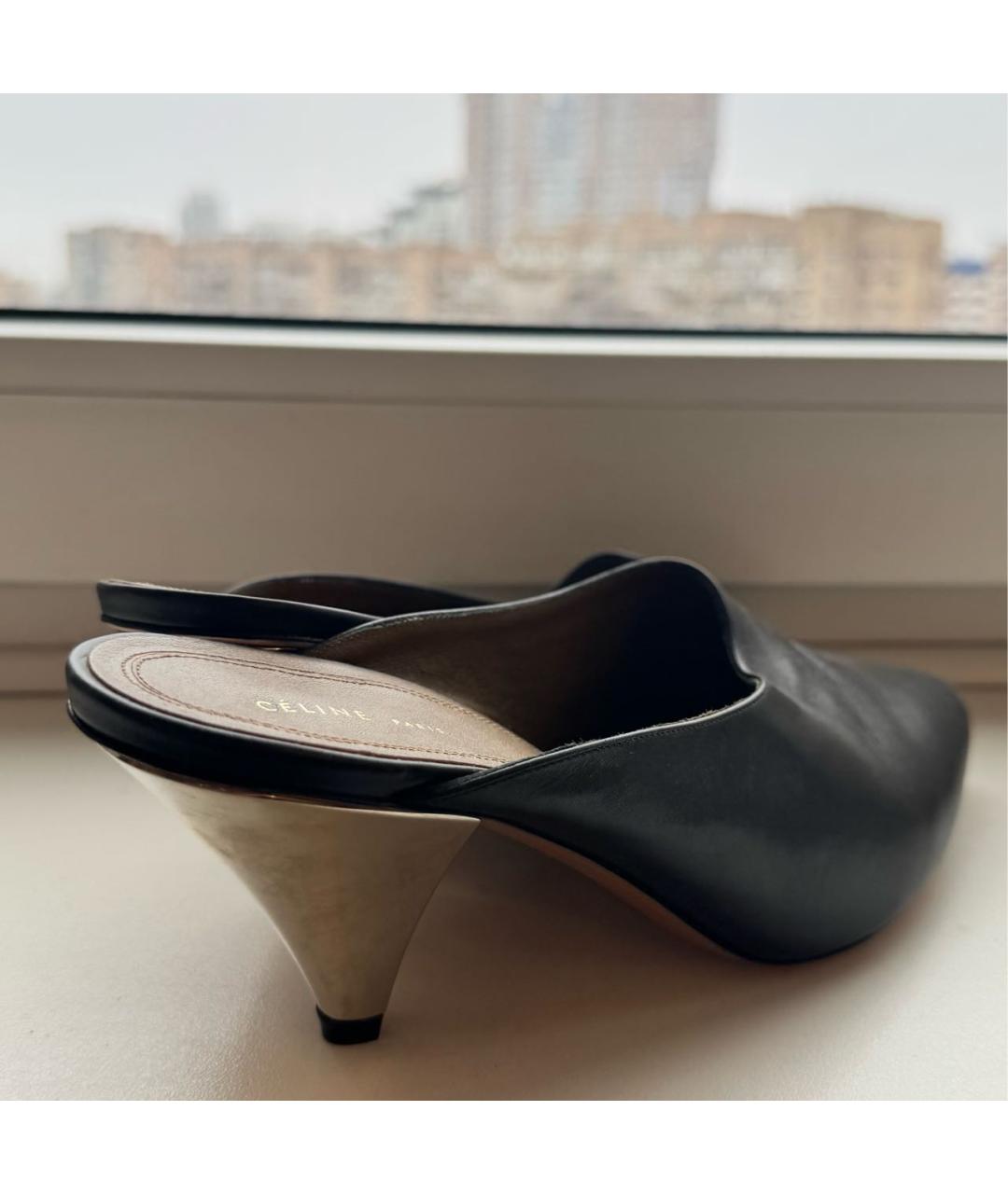 CELINE Черные кожаные мюли, фото 3