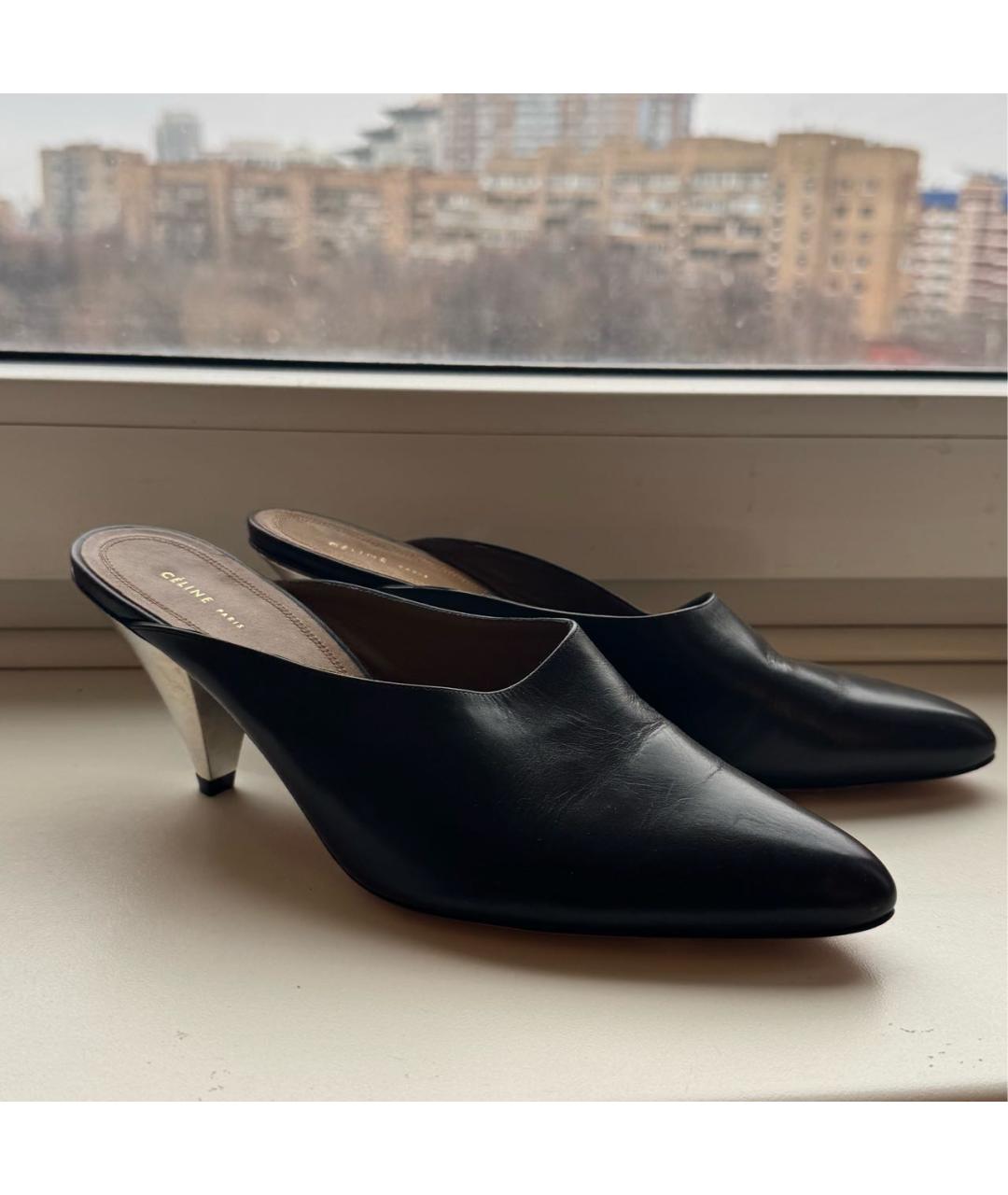 CELINE Черные кожаные мюли, фото 7