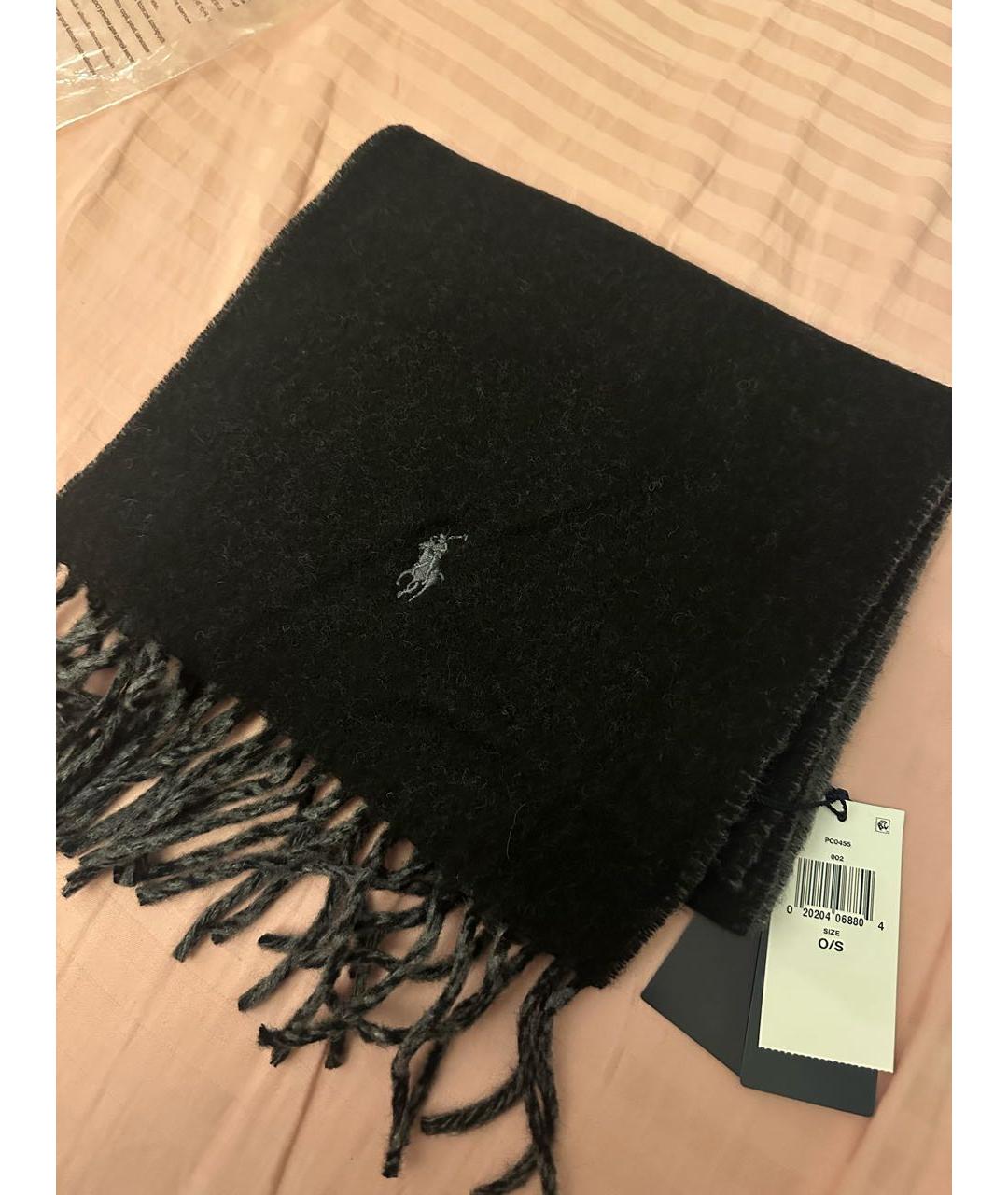 POLO RALPH LAUREN Черный шерстяной шарф, фото 2