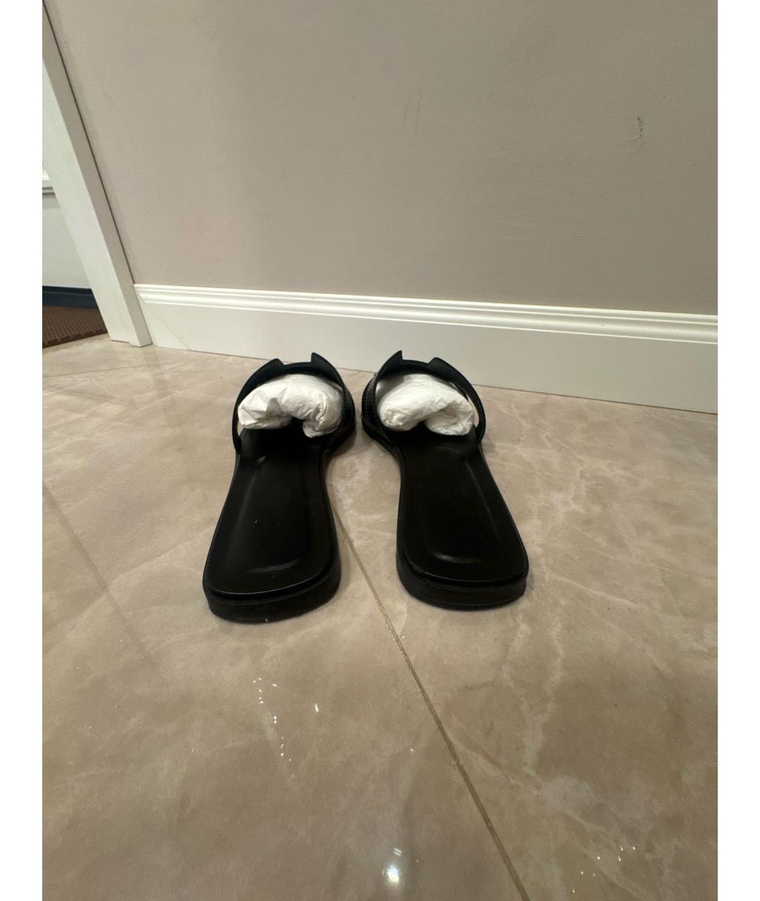 HERMES Черные кожаные шлепанцы, фото 5