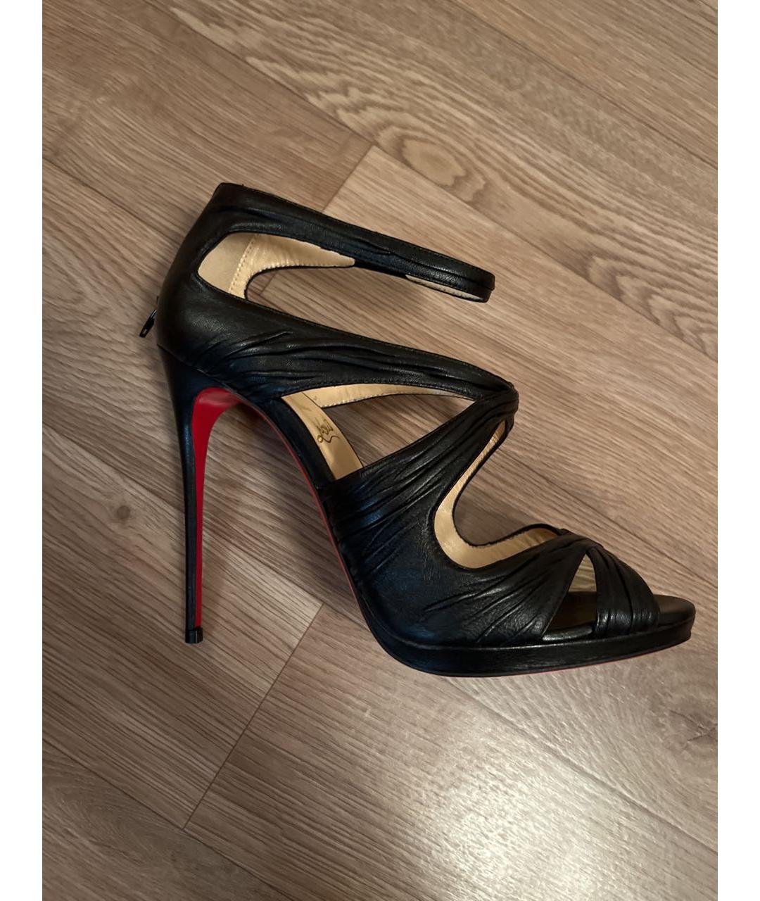 CHRISTIAN LOUBOUTIN Черные кожаные босоножки, фото 9