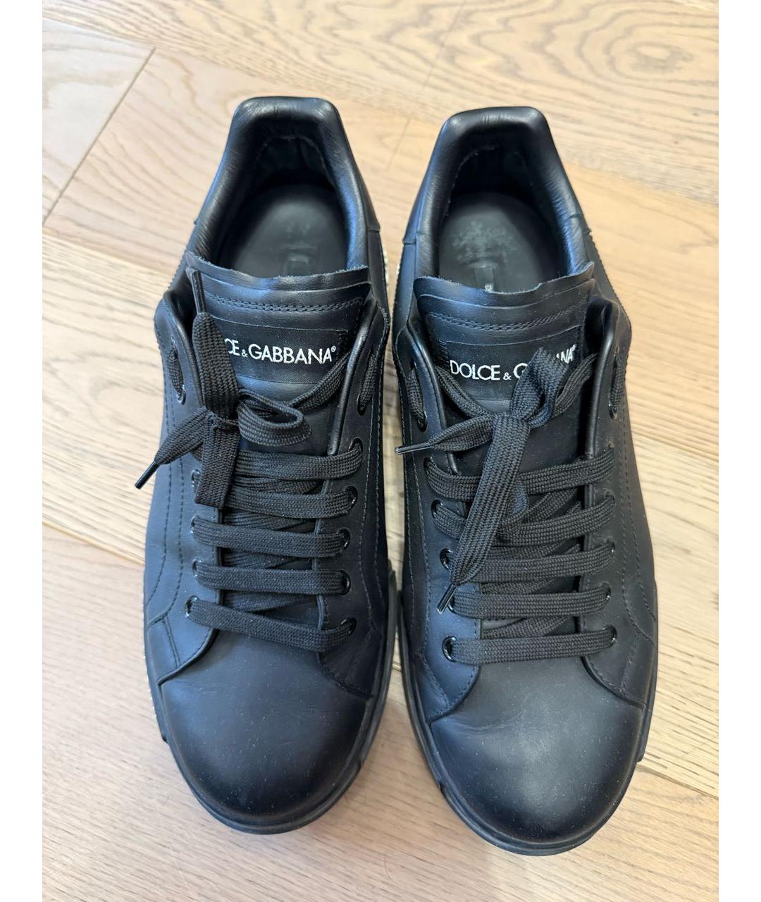 DOLCE&GABBANA Черные кожаные низкие кроссовки / кеды, фото 2