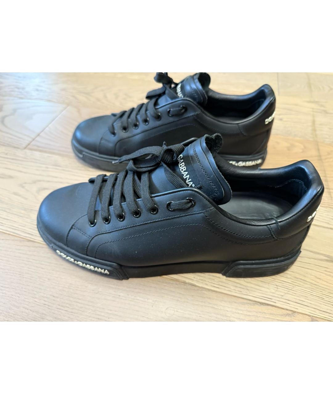 DOLCE&GABBANA Черные кожаные низкие кроссовки / кеды, фото 7