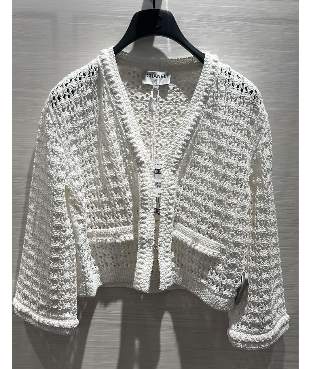 CHANEL Белый хлопковый кардиган, фото 3