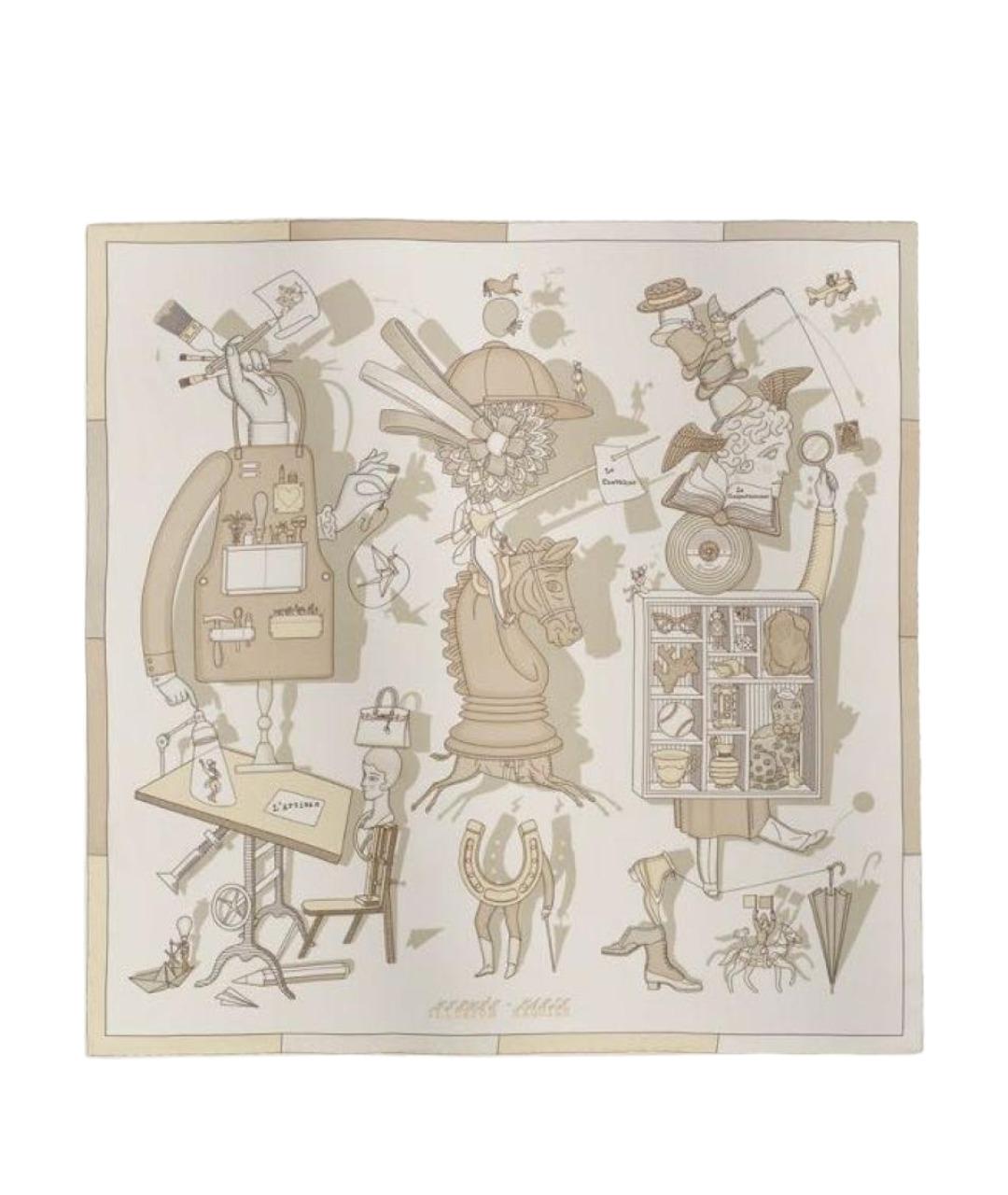 HERMES Бежевый шелковый платок, фото 1