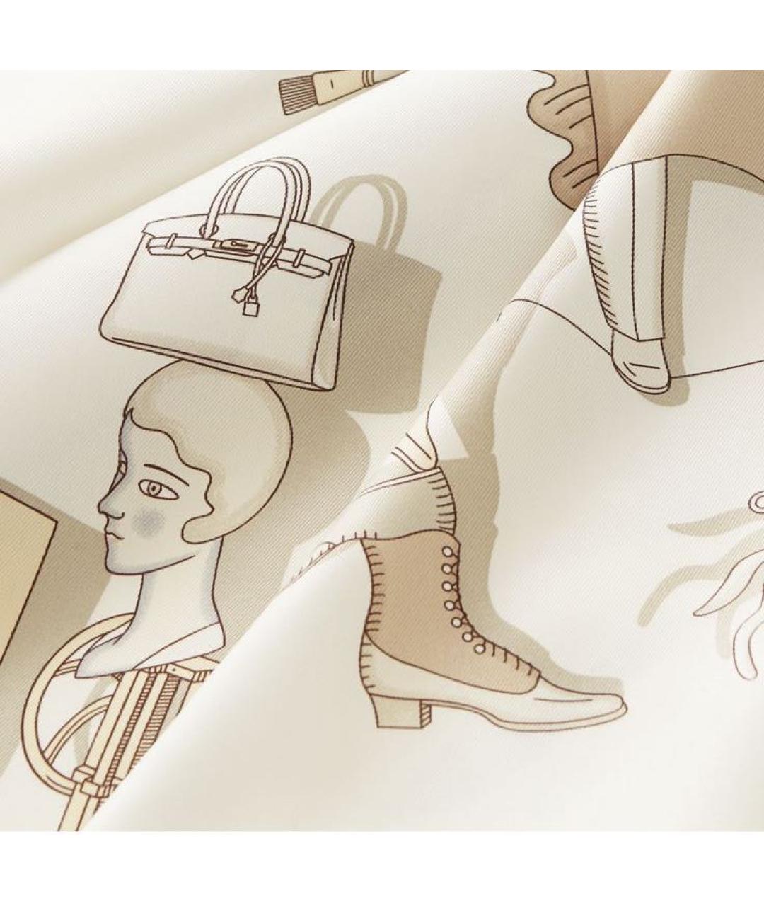 HERMES Бежевый шелковый платок, фото 2