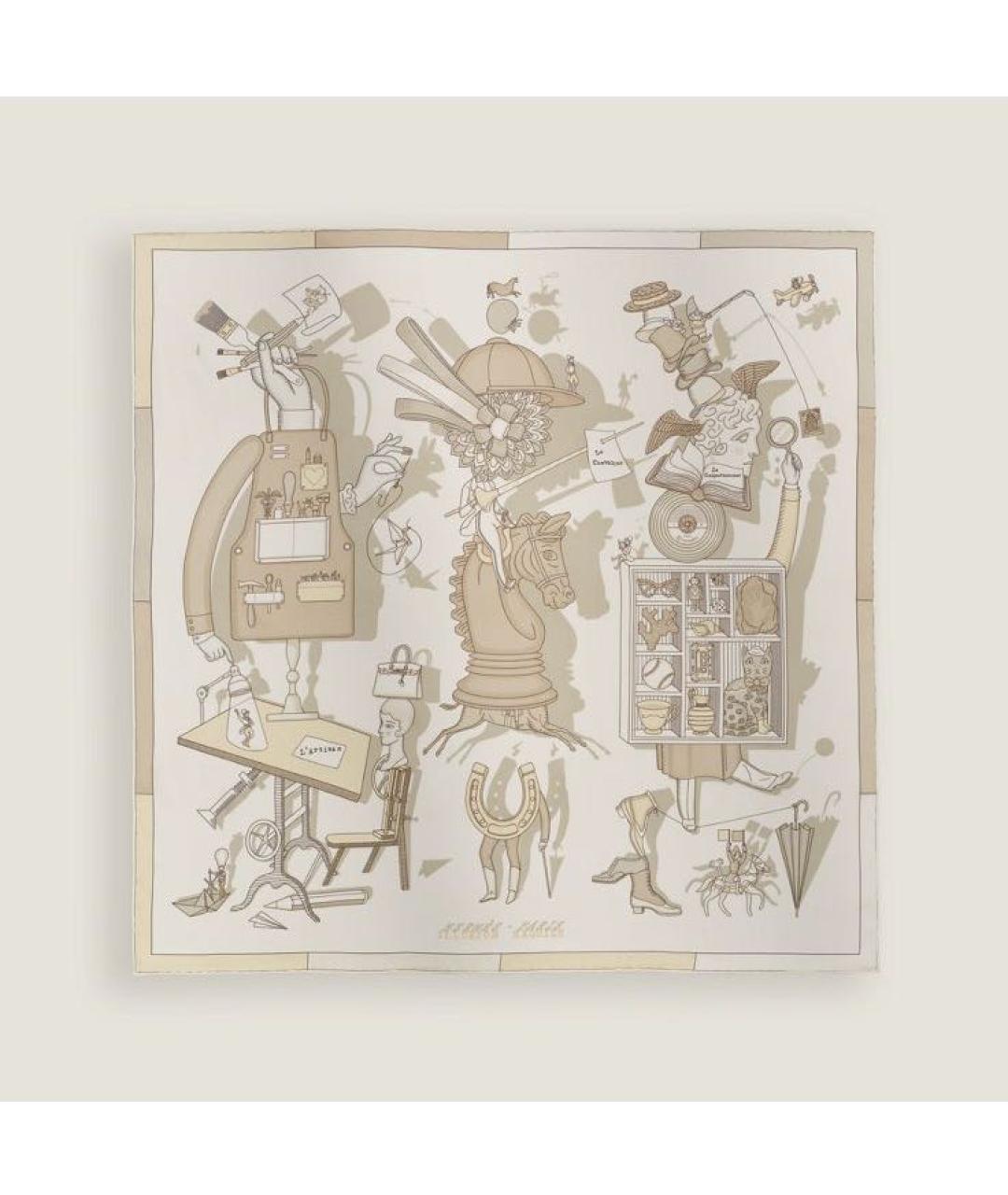 HERMES Бежевый шелковый платок, фото 4