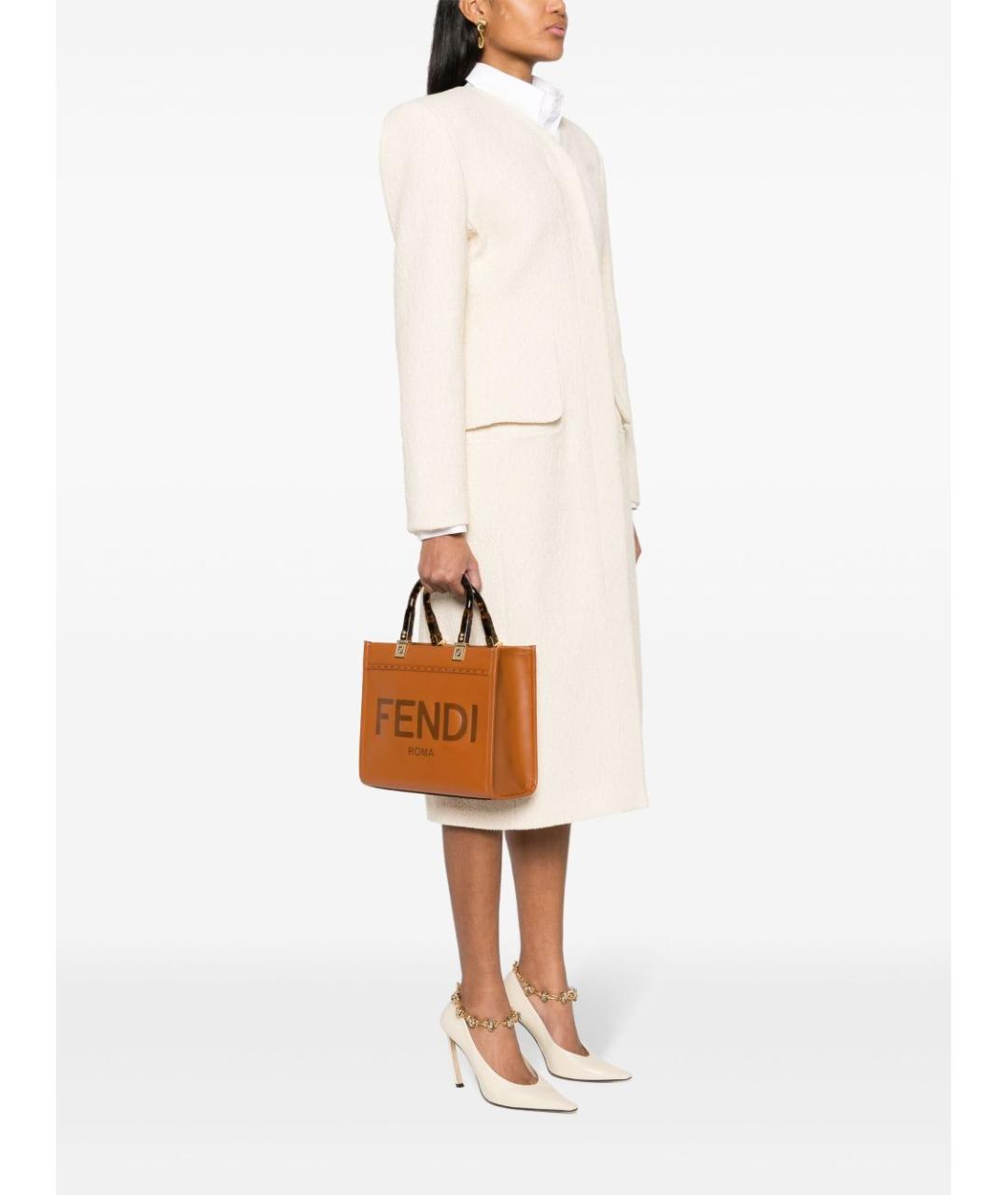 FENDI Коричневая кожаная сумка тоут, фото 5