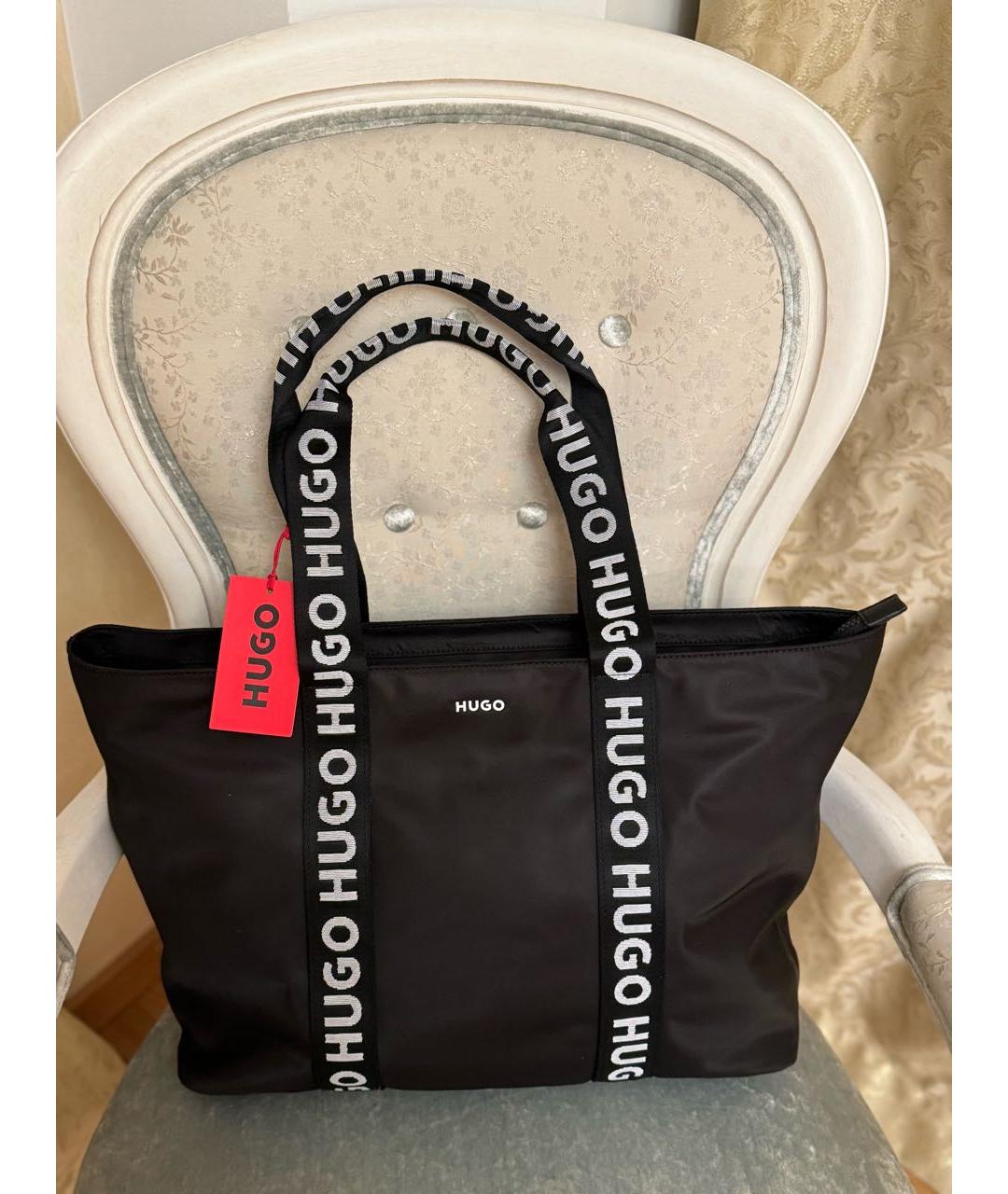 HUGO Черная синтетическая сумка тоут, фото 2