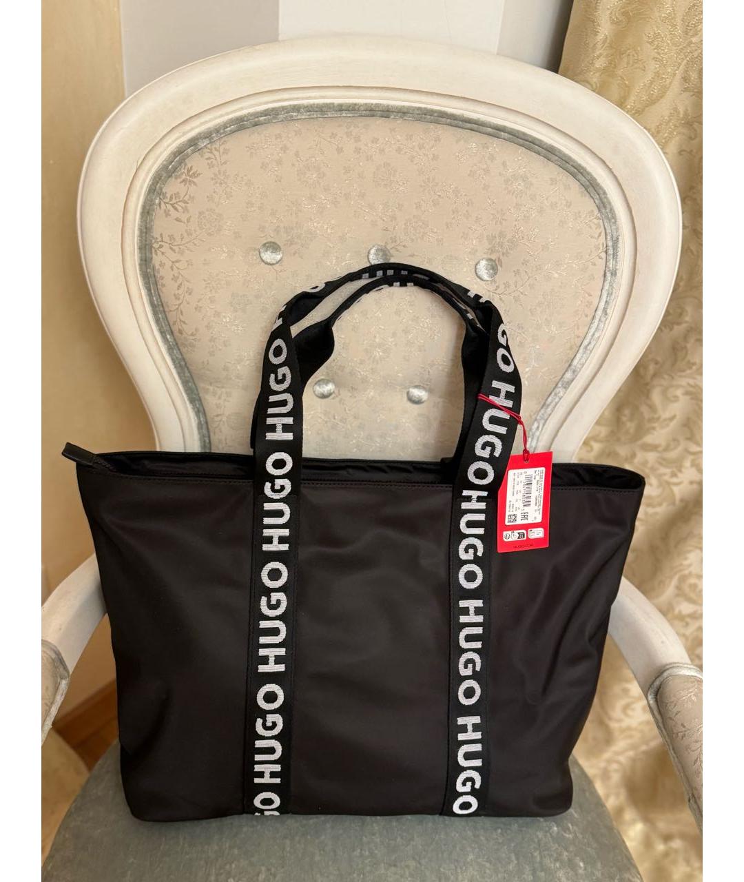 HUGO Черная синтетическая сумка тоут, фото 3
