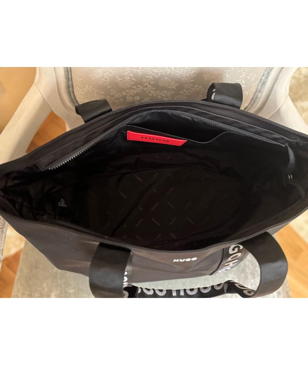 HUGO Черная синтетическая сумка тоут, фото 4