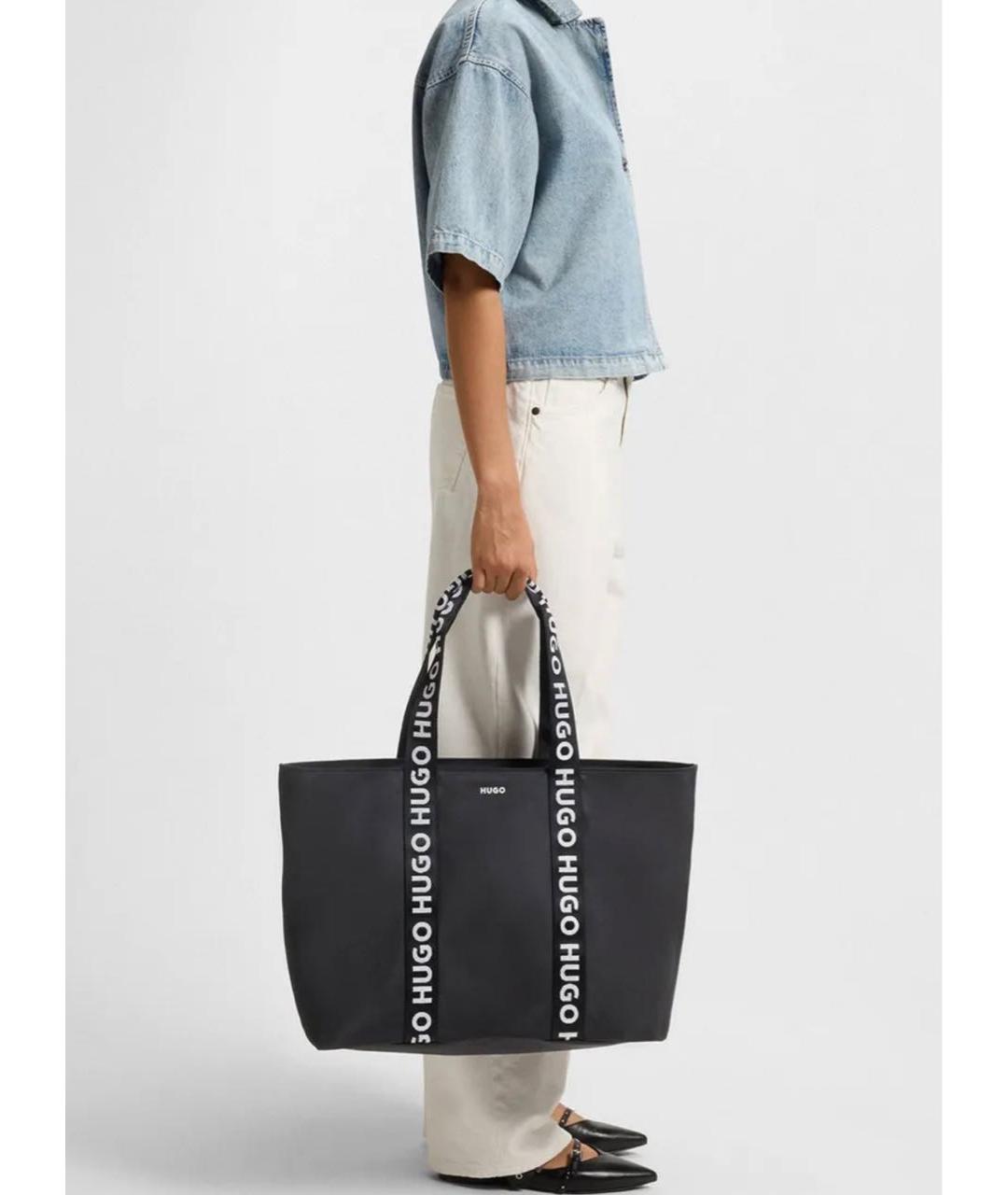 HUGO Черная синтетическая сумка тоут, фото 8
