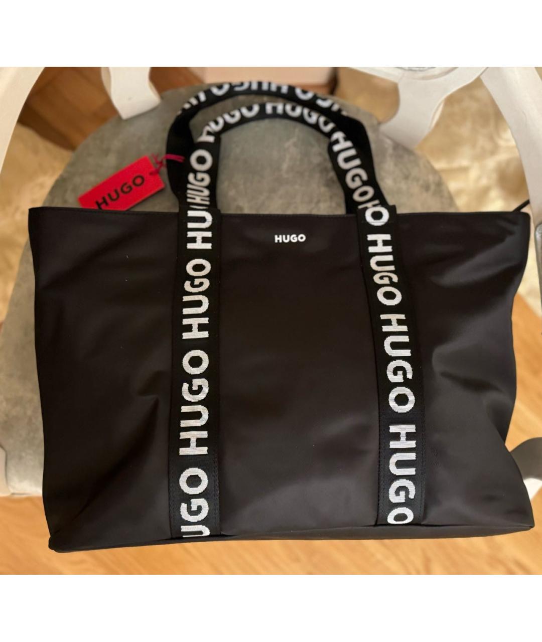 HUGO Черная синтетическая сумка тоут, фото 7