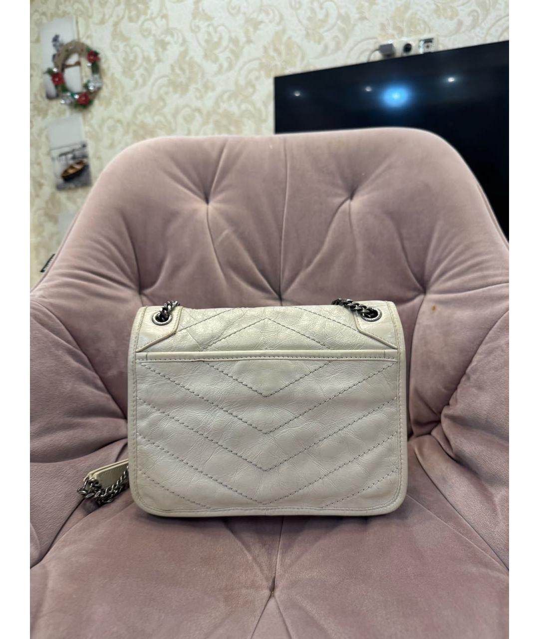 SAINT LAURENT Бежевая кожаная сумка через плечо, фото 3