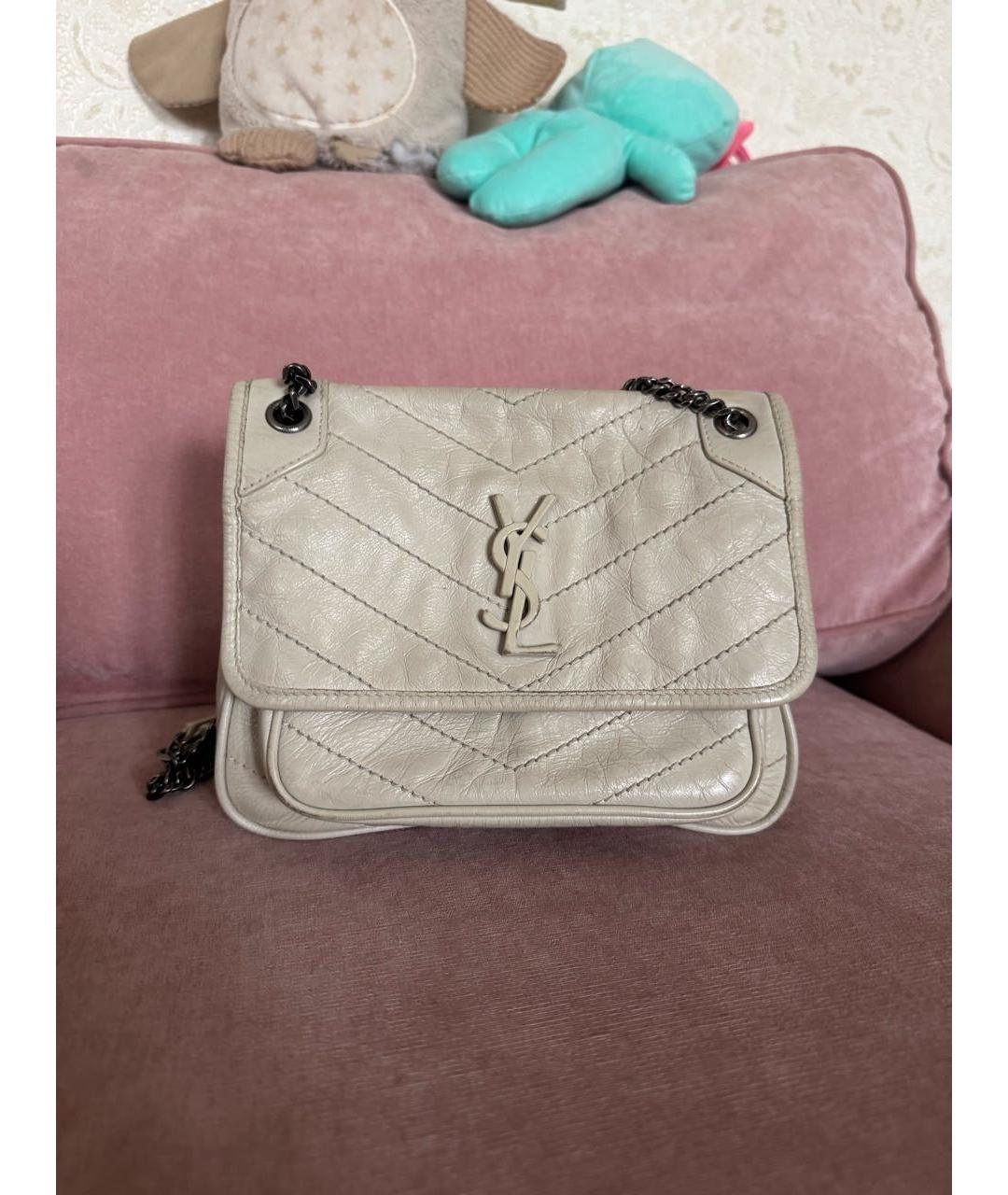 SAINT LAURENT Бежевая кожаная сумка через плечо, фото 2